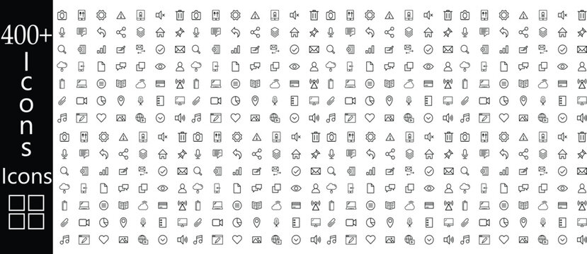 Web icon collection, contact icons and social media, Big set Icons collection. Vector illustration eps 10, 400+ line icons set. 