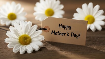 Happy mother's day wishes with beautiful white daisies and greeting card