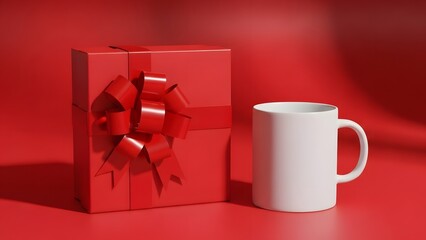 Happy mother's day gift ideas red gift box and white mug