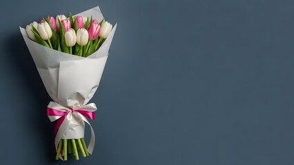 Happy mother's day bouquet of pink and white tulips for mom