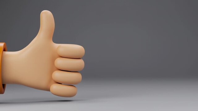 3D rendered animation of a hand giving a thumbs up gesture in a studio environment from a side viewpoint
