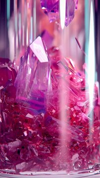 Abstract, vibrant crystalline structure, showcasing a multitude of faceted crystal formations and dynamic lighting