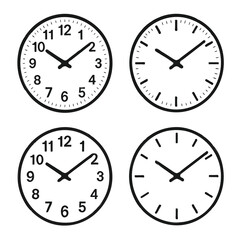 Clock Face Vector Collection: Time Dial Clipart with Numbers on White Background