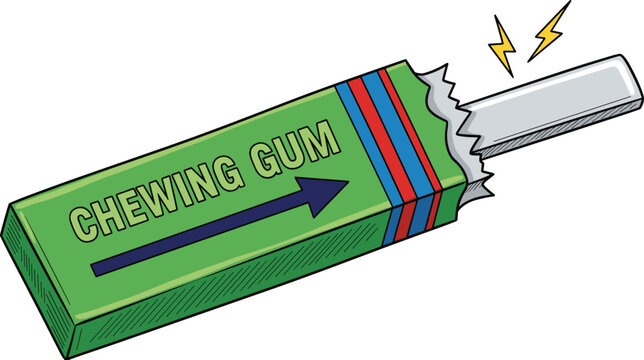 April Fools Day shock chewing gum prank vector illustration with lightning bolt effect on white background