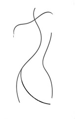 Abstract minimalist line art illustration depicting a feminine body form using elegant flowing lines. Contemporary aesthetic designed for modern wall decor, interior styling, fashion branding, beauty