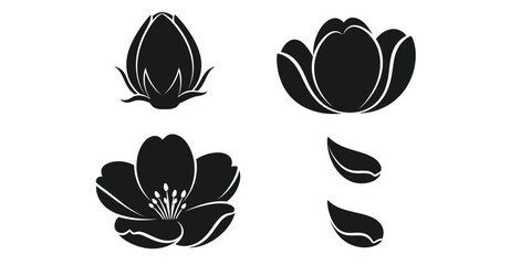 Abstract Flower Silhouette Vector Icon Set with Bloom Stage Variations