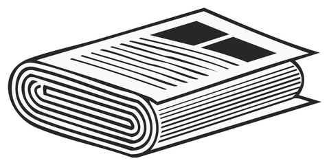 Stylized illustration of a folded newspaper with visible text and headlines