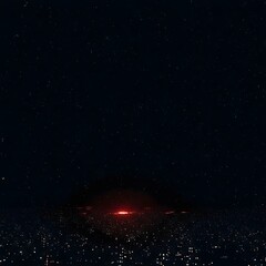 A blurry nighttime cityscape with a prominent red light