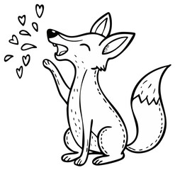 Cute cartoon fox singing or howling with hearts floating in the air