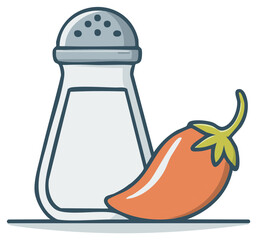 Salt Shaker and Red Chili Pepper Food Seasoning Ingredients Illustration