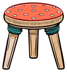 Whimsical Mushroom Stool Illustration with Red Top and Wooden Legs for Fantasy Decor