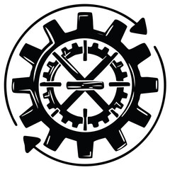 Clock and Cogwheel Symbolizing Time Management and Process Optimization for Business Efficiency Black Icon