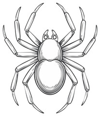 Detailed black and white illustration of a spider