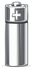 Single Silver Cylindrical Battery with Plus Symbol Icon