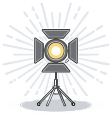 Cartoon spotlight with rays, studio lighting design element