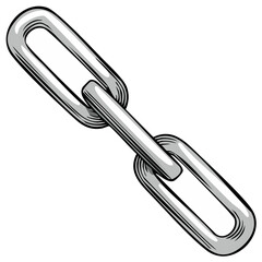 Close-up illustration of a single, strong, metallic chain link with a shaded, engraved style