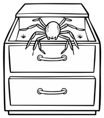 Cartoon spider in a drawer cabinet illustration