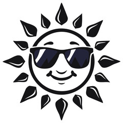 Cool happy sun wearing dark sunglasses vector illustration representing summer fun and vacation