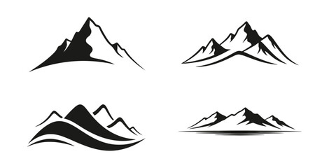 Elegant Mountain Silhouette Vector Icon Set with Scenic Variations