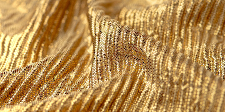 A close-up shot of gold sequin fabric for backgrounds or design elements