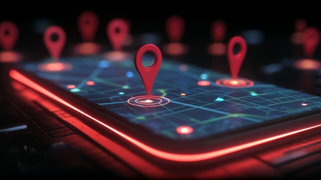 GPS navigator functionality with interactive map pins 