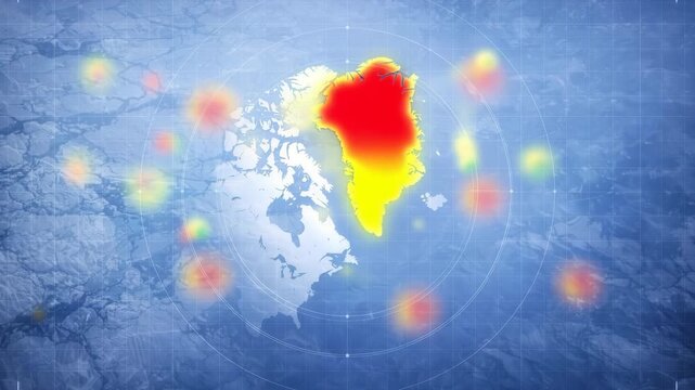 Geopolitical map of Greenland showing security trends and news indicators in the Arctic region