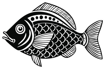 Fototapeta premium Stylized black and white ornamental fish with decorative patterns and scales