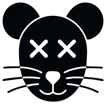 Black stylized mouse face with X eyes and whiskers cartoon illustration