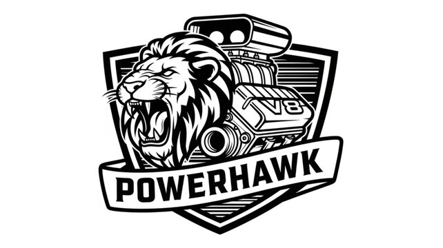Lion Head V8 Engine Powerhawk Emblem Logo.