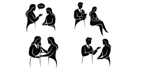 Minimal Doctor&ndash;Patient Care Silhouette Vector Icon Set in Human Interaction Poses