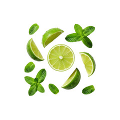 Limes and Mint on Transparent Background