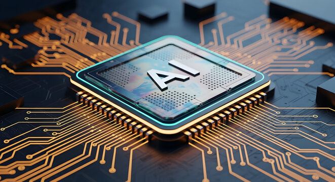 AI CPU: Central Processing Chip with Gold Pins
