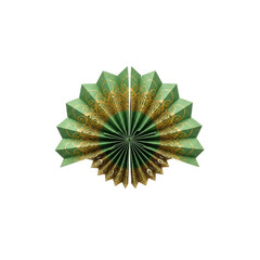 Green and gold paper fan design