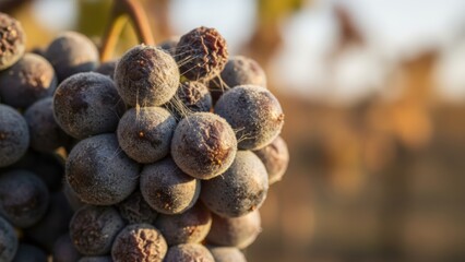 Obraz premium Close-up of Ripe Purple Grapes on the Vine Ready for Harvest in Autumn Sunlight