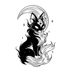 A glyph style illustration of feline spirit symbol  © Vectors Market