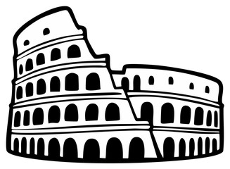 Black and white illustration of iconic ancient amphitheater