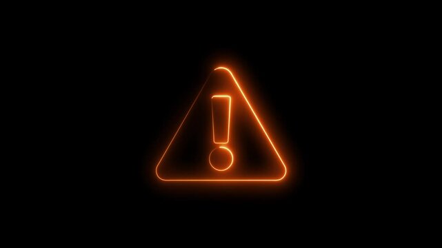 Neon warning attention sign icon animation glowing orange color danger error alert risk stop sign emergency sign icon sign symbol on black background