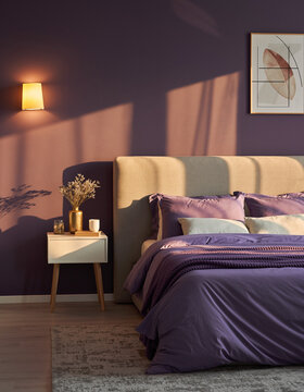 Contemporary luxury bedroom in violet colors
