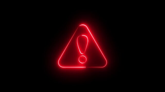 Neon warning attention sign icon animation glowing red and color danger error alert risk stop sign emergency sign icon sign symbol on black background