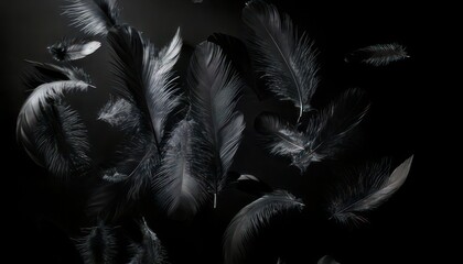 Fototapeta premium Ethereal Dance of Black Feathers - A Study in Contrast and Texture.