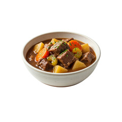 Hearty beef stew with root vegetables in bowl