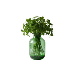 Green vase with shamrocks against a black backdrop