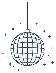 Disco Ball Outlined Illustration with Sparkles Hanging for Celebration Event