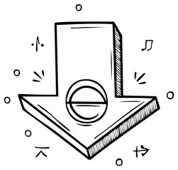 Hand-Drawn Down Arrow with Circle Minus Sign, Doodle Icon