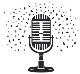 Retro microphone with confetti illustration isolated