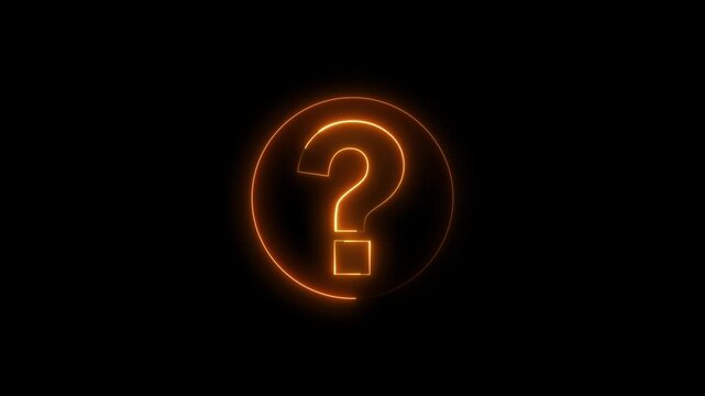 Neon question mark sign icon animation glowing orange color confusion mark quiz punctuation mark education exam sign sign symbol on black background