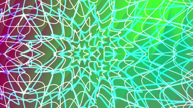 kaleidoscope overlay pattern with vibrant colors and abstract white lines. Suitable for backgrounds, textiles, and creative design projects.