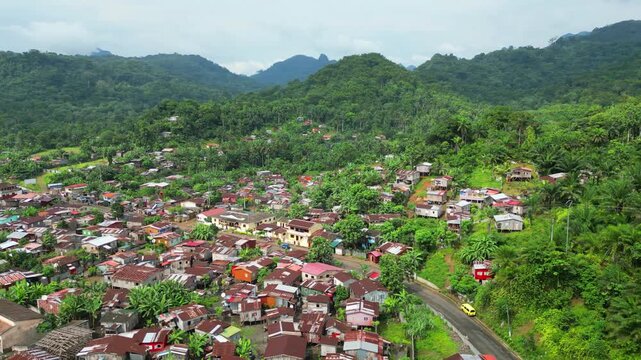 Aerial view from Ribeira Afonso with the mountains in background,Sao Tome,Africa