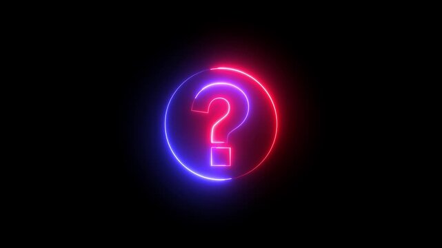 Neon question mark sign icon animation glowing red and blue color confusion mark quiz punctuation mark education exam sign sign symbol on black background
