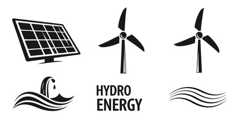 Minimal Renewable Energy Silhouette Vector Icon Set with Power Symbol Variations
